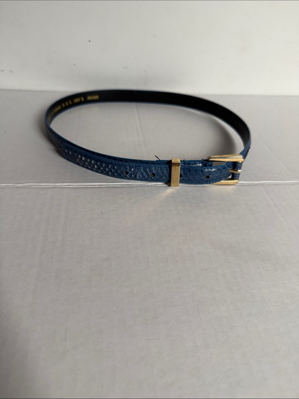 Deep Blue snake Skin  Textured Leather Belt with Metal Buckle